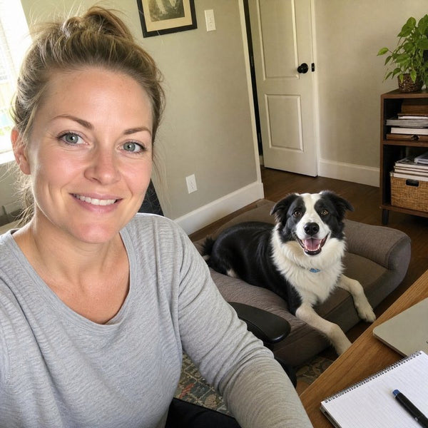 Isabella C. from Portland, OR with their dog wearing a CollarZen collar and their dog wearing CollarZen