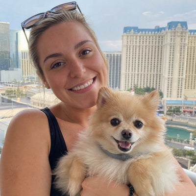 Evelyn V. from Las Vegas, NV with their dog wearing a CollarZen collar